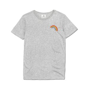 embroidered rainbow premium organic cotton grey T-shirt